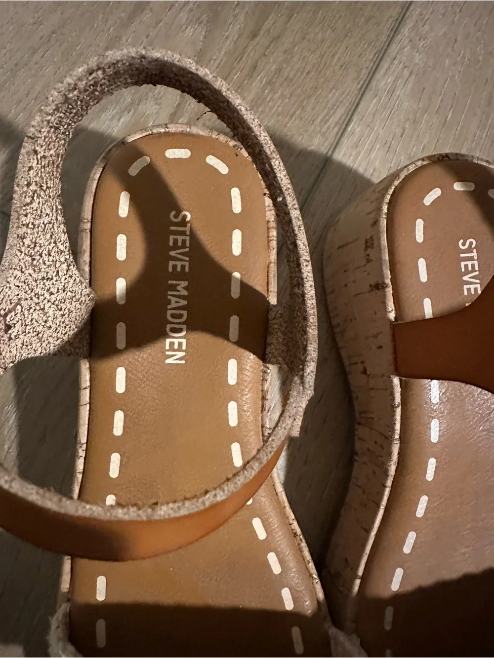 Steve Madden Tan Leather Wedge Sandals with Cream Woven Strap